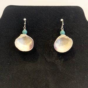 Handmade Earring’s with Clam Seashell with Aqua and silver bead accents.